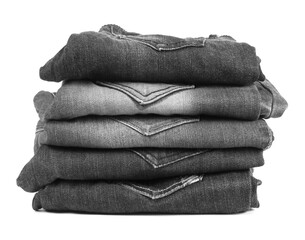 jeans stacked isolated on white background. - 386134723