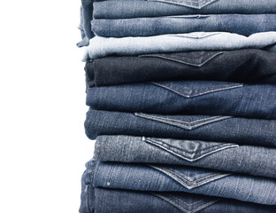 jeans stacked on white background blank for design and text input. - 386134779