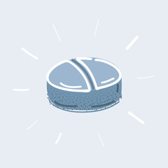 Classic medicine shape round white pill cartoon vector illustration