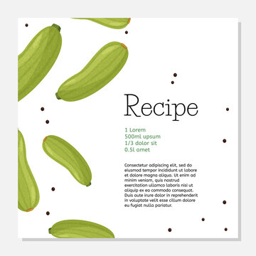 Green squash recipe card template. Simple design for cook book or article.