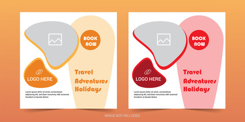 Fototapeta premium Editable square travel banner template, Social media food template, food banner, Instagram Post , Food template with orange, advertainment, ad banner, menu design, web banner, advertising.