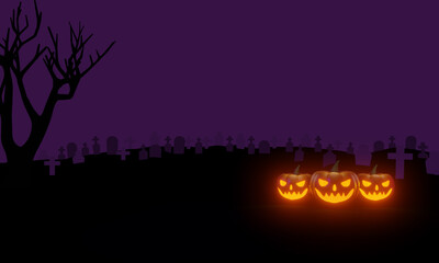 3d illustration halloween pumpkin in cemetery background