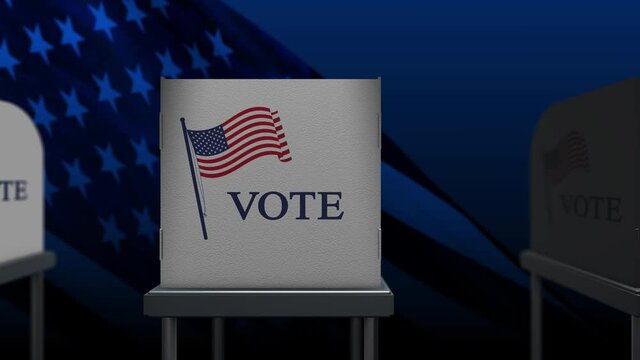 USA Election box. vote here. President election  ballot Waving Unated States of America flag Waving USA flag