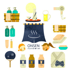 アイコン風お洒落な温泉アメニティイラストセット
