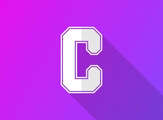 C font letter, modern trendy design on purple gradient background. For logo, brand label, design elements, application and more. Vector illustration