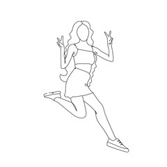 Full length body size woman - one line drawing. Vector illustration continuous line drawing