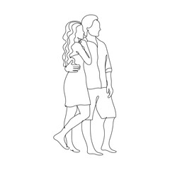 Romantic woman and man - one line drawing. Vector illustration continuous line drawing