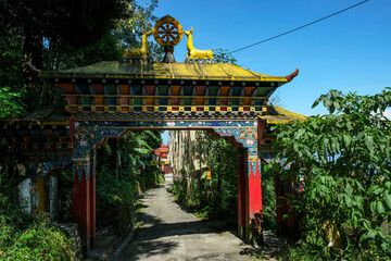Fototapeta premium Darjeeling, India - October 2020: Entrance of the Bhutia Busty Monastery in Darjeeling on October 14, 2020 in West Bengala, India.