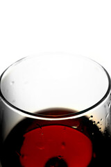 Red wine in a glass on a white background, copy space