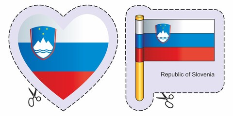 Flag of Slovenia. Vector cut sign here, isolated on white. Can be used for design, stickers, souvenirs.
