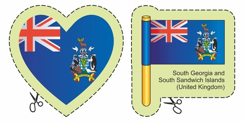 Flag of South Georgia and the South Sandwich Islands. British Overseas Territories. Vector cut sign here, isolated on white. Can be used for design, stickers, souvenirs.