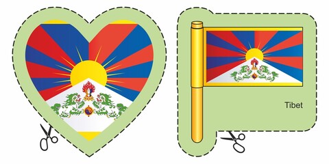 Flag of Tibet. Vector cut sign here, isolated on white. Can be used for design, stickers, souvenirs.