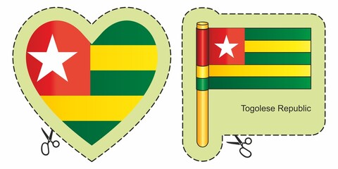 Flag of Togo. Vector cut sign here, isolated on white. Can be used for design, stickers, souvenirs.