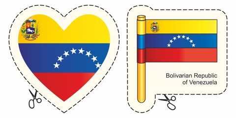 Flag of Venezuela. Vector cut sign here, isolated on white. Can be used for design, stickers, souvenirs.