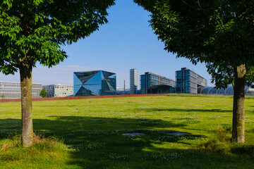 cityscape view of the main train station in berlin seen from a park at the river spree © Jarama