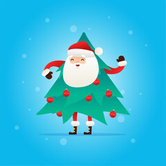 Naklejka na ściany i meble Happy Santa Claus in Christmas Tree Costume