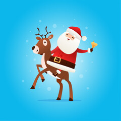 Happy Santa Claus riding a Christmas reindeer