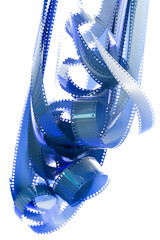 Negative photographic film in blue. 35mm negative film.