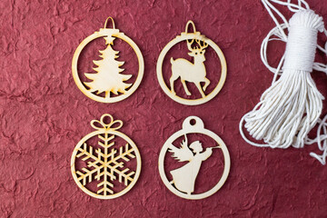 Various patterns of wooden Christmas decorations