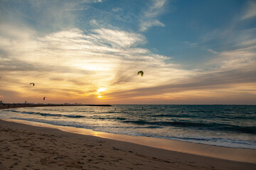 Fototapeta na wymiar ocean beach at the colorful sunset