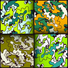 Set of four abstract colorful unusual seamless backdrops with hand drawn patterns