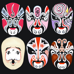 Obraz premium Vector illustration. Beijing opera mask of ancient people.