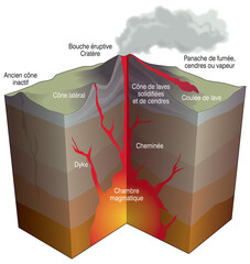 Volcanisme - Les principales composantes d'un volcan [calque texte]