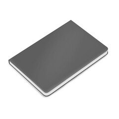 Closed book with blank cover, realistic vector mock-up. Hardcover notebook, mockup.