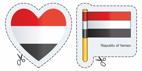 Flag of Yemen. Vector cut sign here, isolated on white. Can be used for design, stickers, souvenirs.