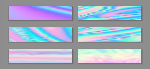 Fototapeta premium Hologram minimal flyer horizontal fluid gradient unicorn backgrounds vector set. Beautiful neon 