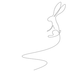 Bunny line drawing on white background, vector illustration
