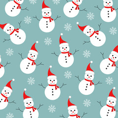 Seamless pattern with snowman. Design for wrapping, fabric, print. Vector illustration.