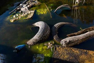 Fototapeta premium environmental pollution. water polluted with waste
