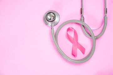 Fototapeta premium breast cancer awareness ribbon on pink background