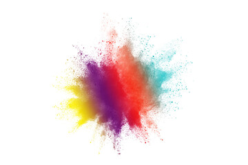Freeze motion of color powder exploding on white  background.