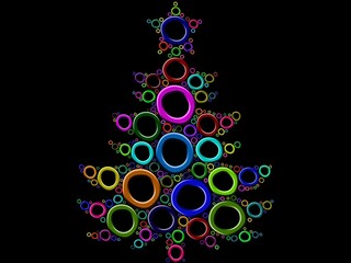 Colourful christmas tree beautiful illustration on plain black background