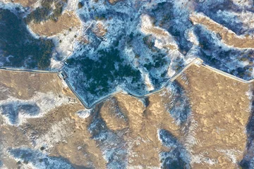 Fotobehang Chinese Muur Chinese grote muur in luchtfotografie in de winter