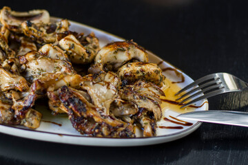 Mushrooms meal and dish on the plate in the restaurant