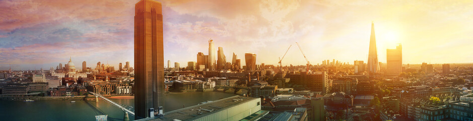 Fototapeta na wymiar London panorama at sunset. City of London, River Thames, London bridges. UK