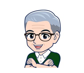 White-haired man in green short sleeves