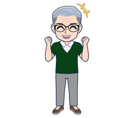 White-haired man in green short sleeves