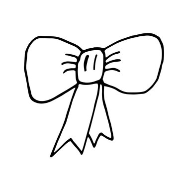 Ribbon bow. Doodle. Black lines on a white background. Vector.