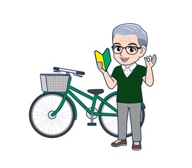 White-haired man in green short sleeves