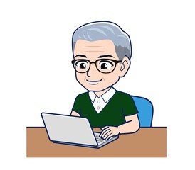 White-haired man in green short sleeves