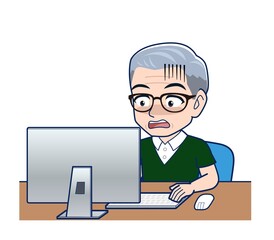 White-haired man in green short sleeves