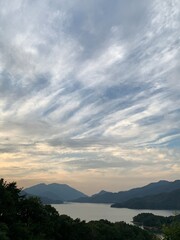 mountains, lakes, and sky