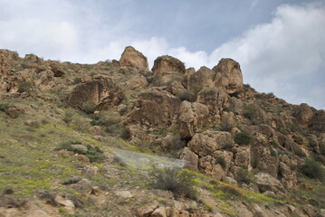 Fototapeta premium yerevan armenia rocks temples attractions rocks stones plains grass trees summer nature excursion suburb travel