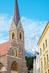 Old town in Innsbruck Austria - architecture and mountain background