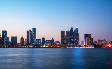 Qingdao coastline and urban architectural landscape skyline