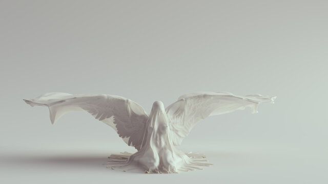 Evil Spirit with Wings Sitting Down Leaning Back 3d Illustration